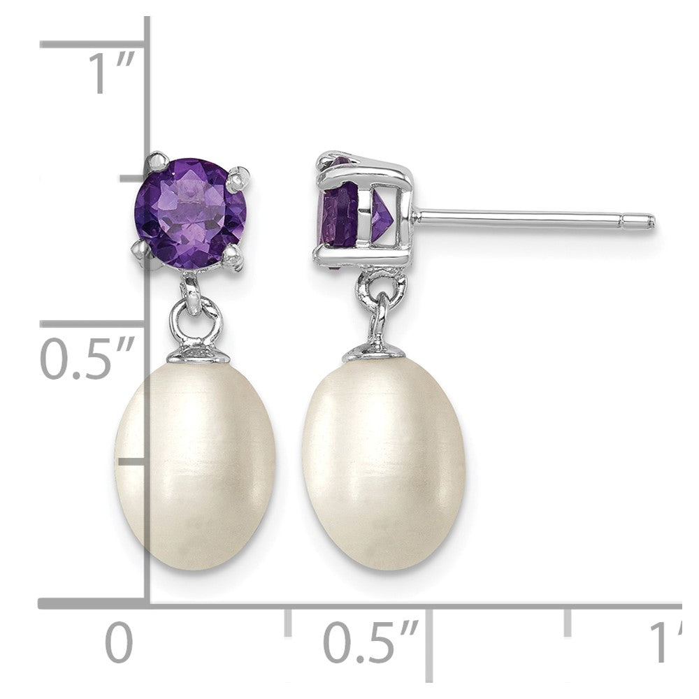 Sterling Silver RH Amethyst 7-8mm FW Cult Pearl Teardrop Earrings