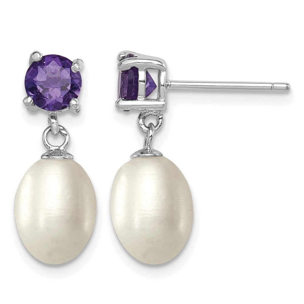 Sterling Silver RH Amethyst 7-8mm FW Cult Pearl Teardrop Earrings