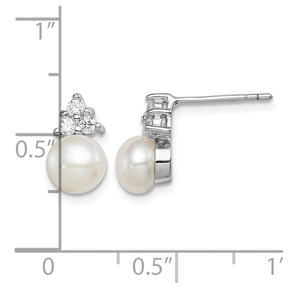 Sterling Silver Rhodium-plated 6-7mm White FWC Pearl CZ Post Earrings