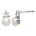 Sterling Silver Rhodium-plated 6-7mm White FWC Pearl CZ Post Earrings