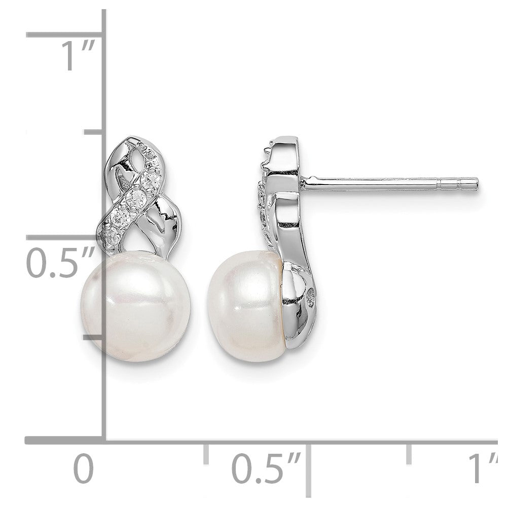 Sterling Silver Rhodium-plated 6-7mm White FWC Pearl CZ Post Earrings