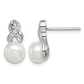 Sterling Silver Rhodium-plated 6-7mm White FWC Pearl CZ Post Earrings