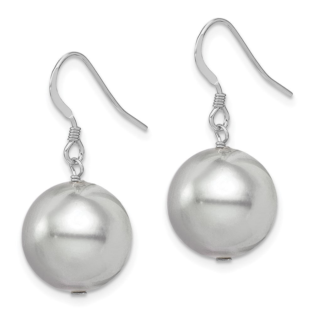 Sterling Silver Rhodium-plated 14-15mm Grey Shell Pearl Dangle Earrings