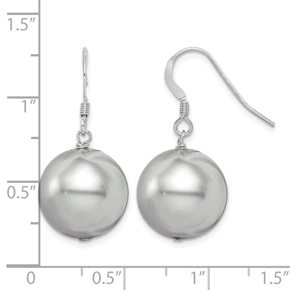Sterling Silver Rhodium-plated 14-15mm Grey Shell Pearl Dangle Earrings