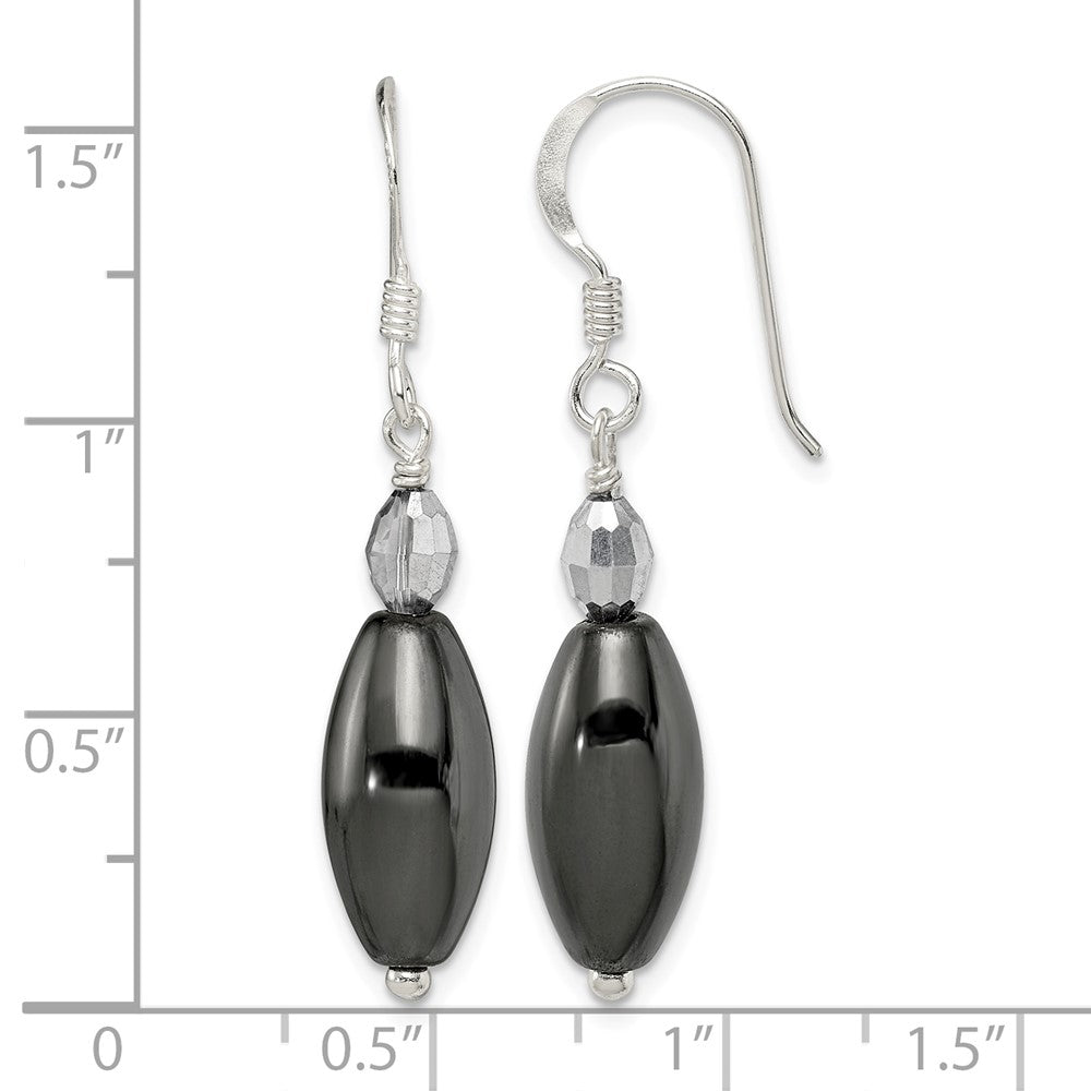 Sterling Silver Polished Crystal & Black Agate Dangle Earrings