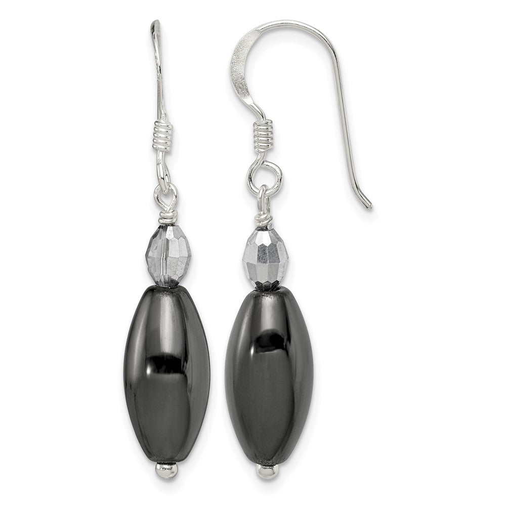 Sterling Silver Polished Crystal & Black Agate Dangle Earrings