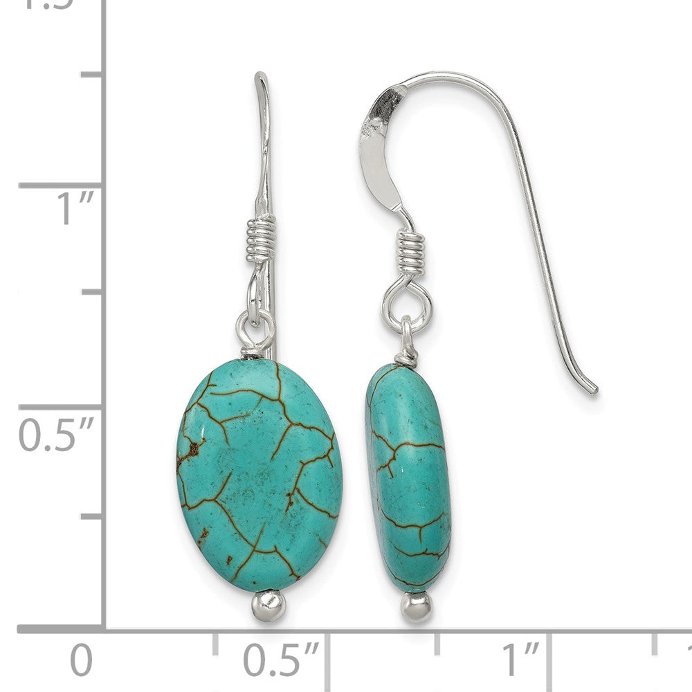 Sterling Silver Polished Blue Reconstructed Magnesite Oval Dangle Earrings