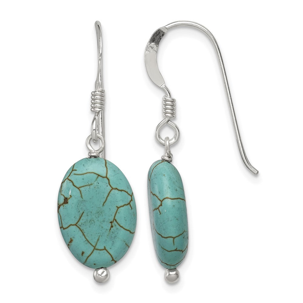 Sterling Silver Polished Blue Reconstructed Magnesite Oval Dangle Earrings