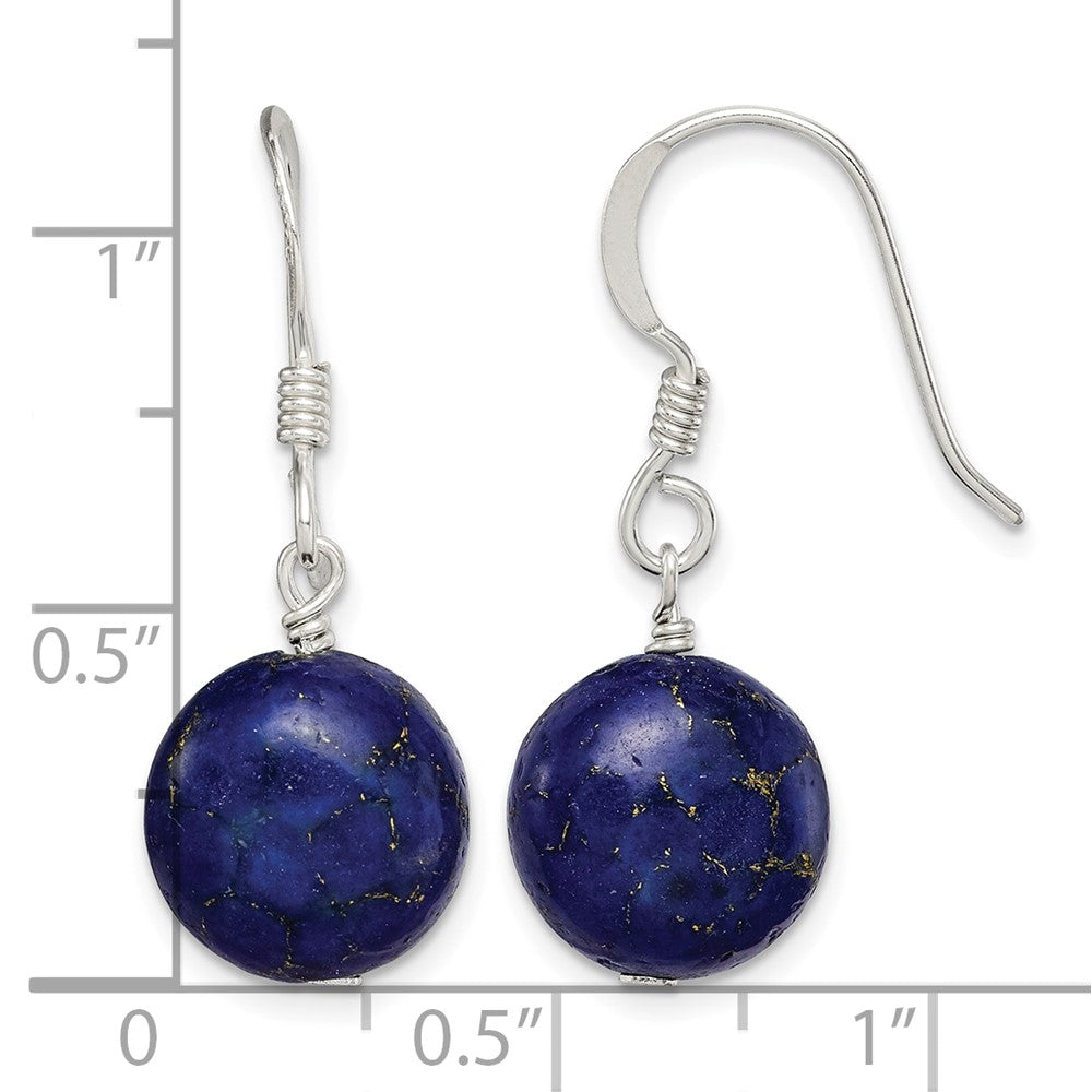 Sterling Silver Polished Round Reconstructed Lapis Dangle Earrings