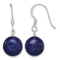 Sterling Silver Polished Round Reconstructed Lapis Dangle Earrings