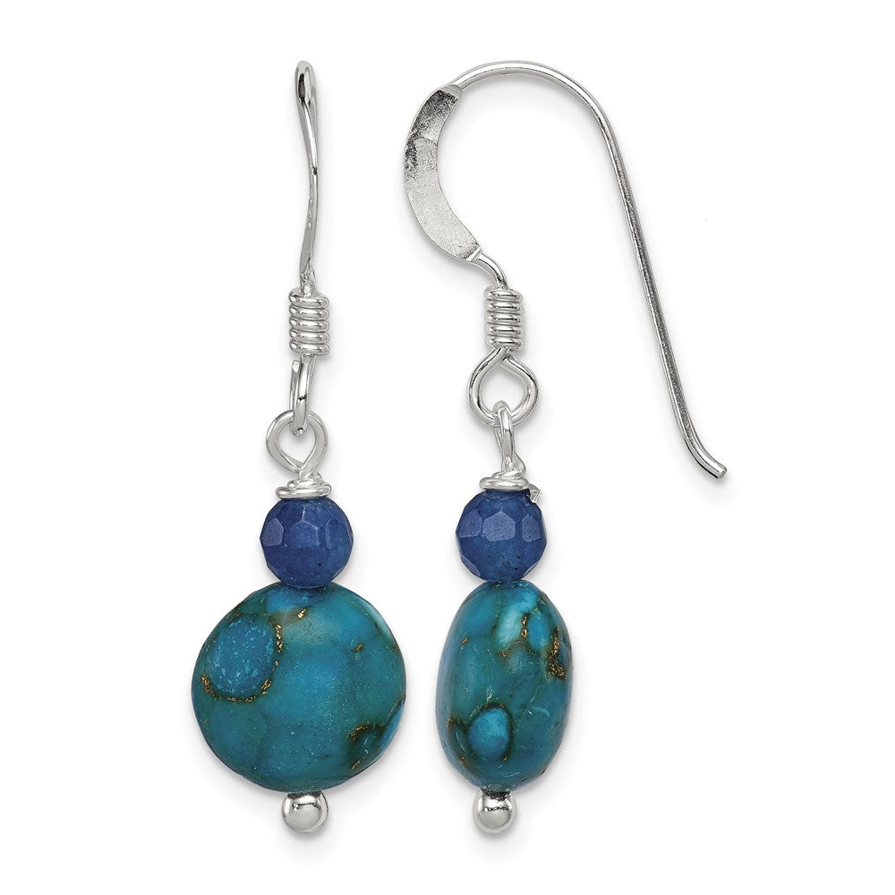 Sterling Silver Polished Blue Agate & Reconstructed Lapis Dangle Earrings