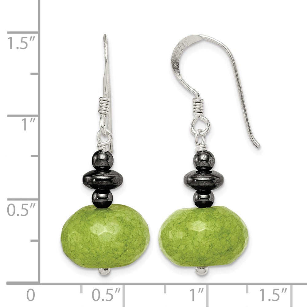Sterling Silver Polished Green Jade & Hematite Dangle Earrings