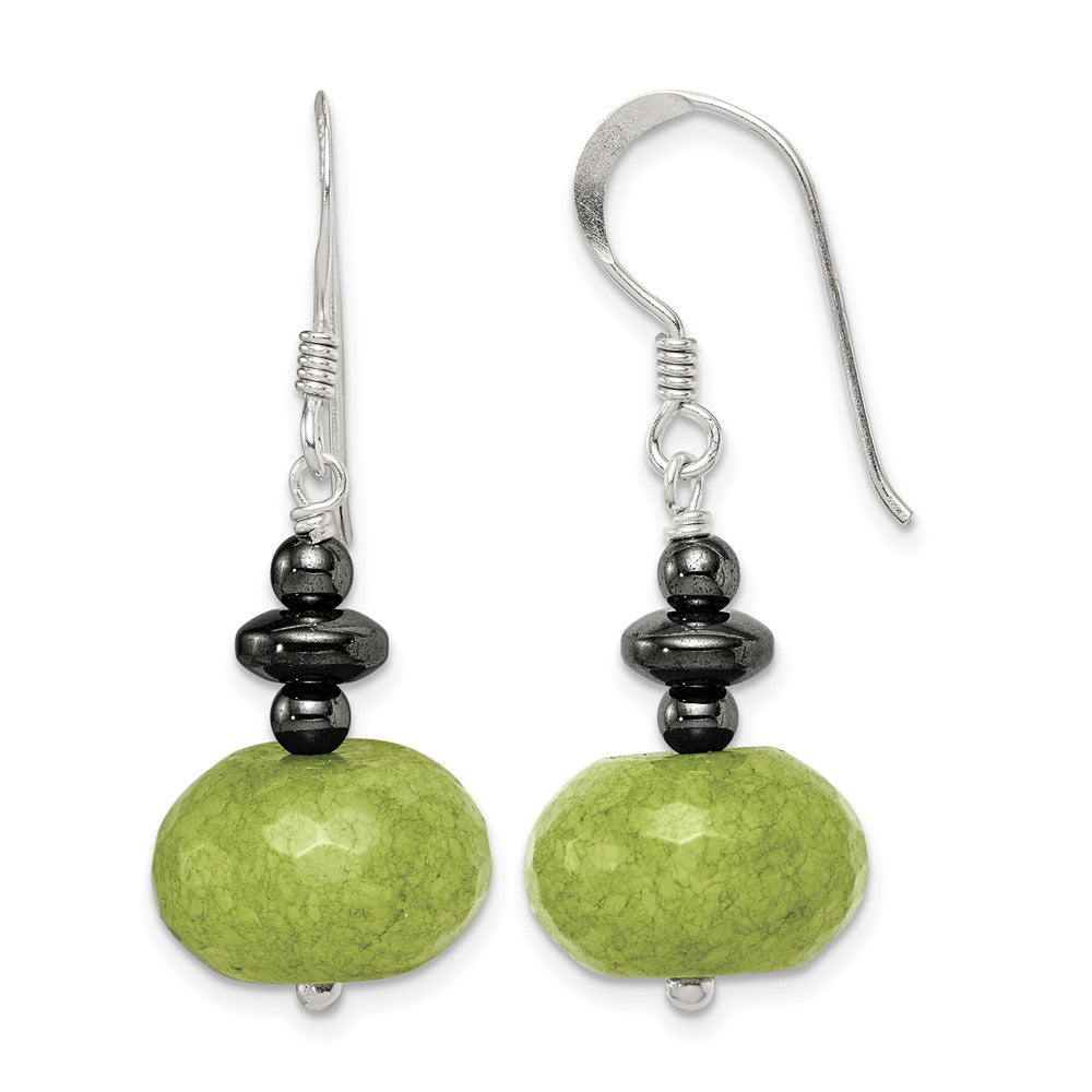 Sterling Silver Polished Green Jade & Hematite Dangle Earrings