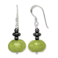 Sterling Silver Polished Green Jade & Hematite Dangle Earrings