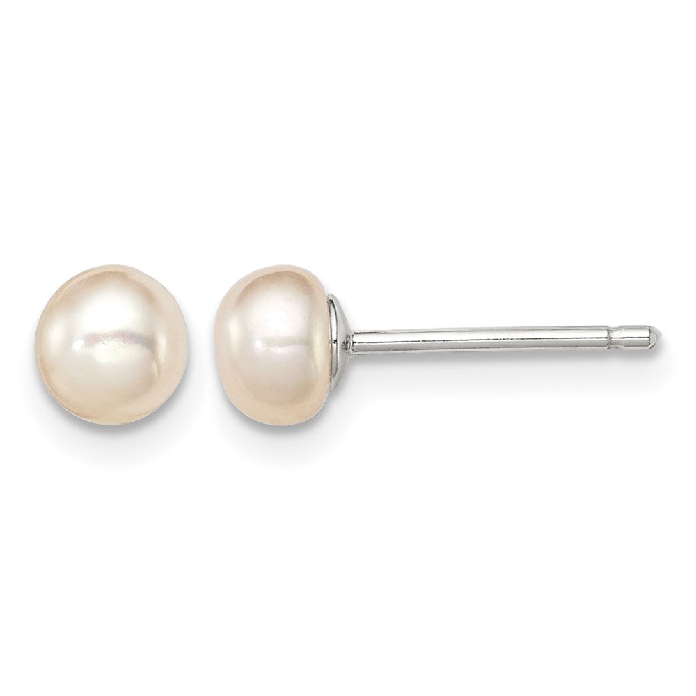 Sterling Silver RH-plated 4-5mm Pink Button FWC Pearl Post Earrings