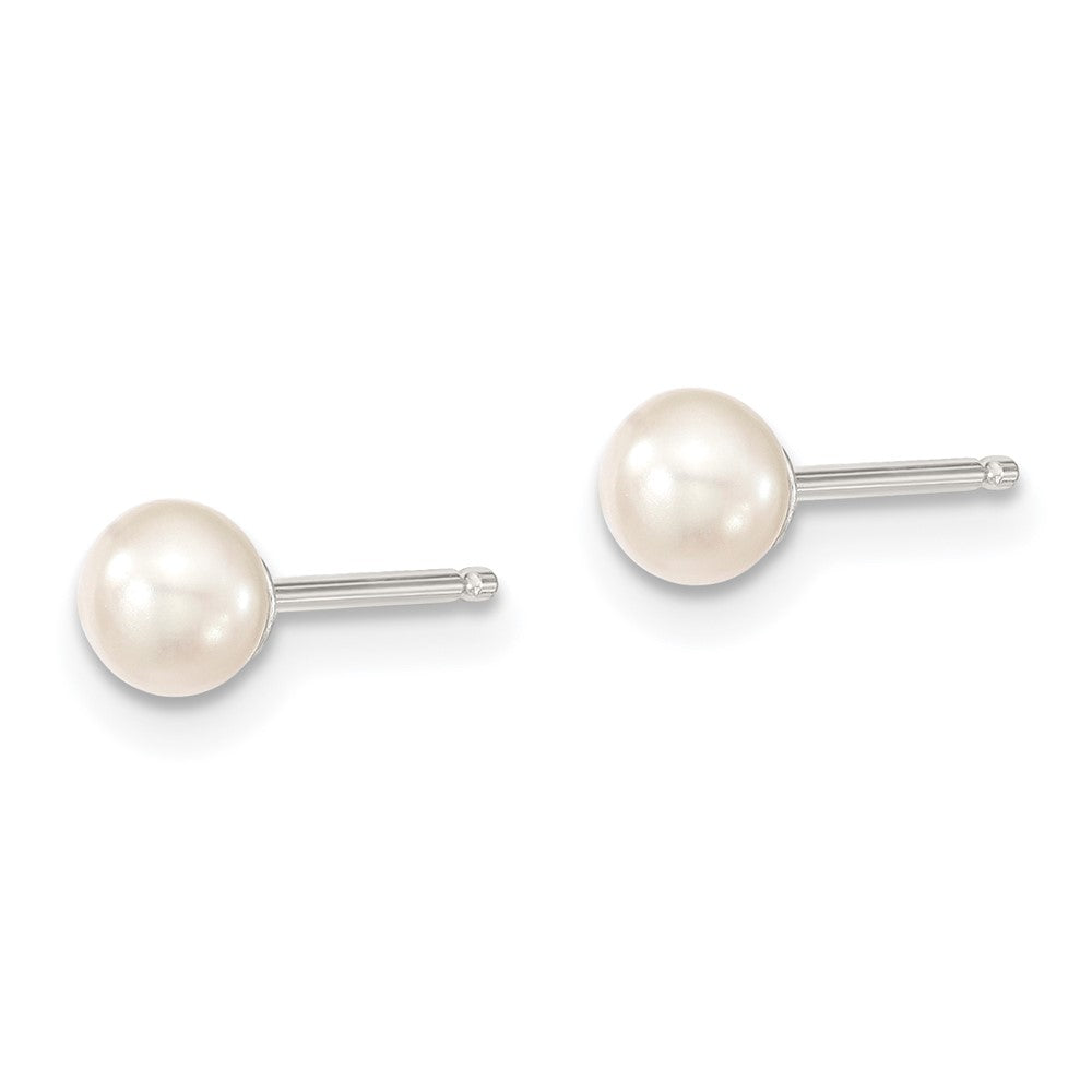 Sterling Silver RH-plate 4-5mm White Button FWC Pearl Post Earrings