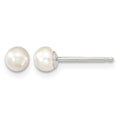 Sterling Silver RH-plate 4-5mm White Button FWC Pearl Post Earrings