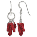 Sterling Silver Polished Red Coral & Circle Dangle Earrings