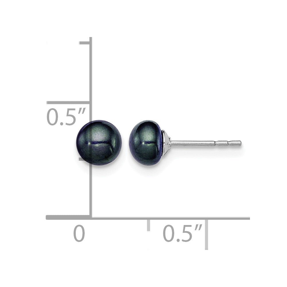 Sterling Silver Rh-plated 5-6mm Black FW Cultured Button Pearl Stud Earring