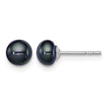 Sterling Silver Rh-plated 5-6mm Black FW Cultured Button Pearl Stud Earring