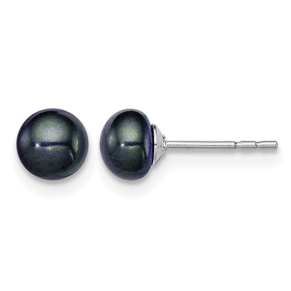Sterling Silver Rh-plated 5-6mm Black FW Cultured Button Pearl Stud Earring