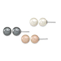 Sterling Silver RH 10-11mm Wht/Pink/Blk Imit. Shell Pearl Earring Set