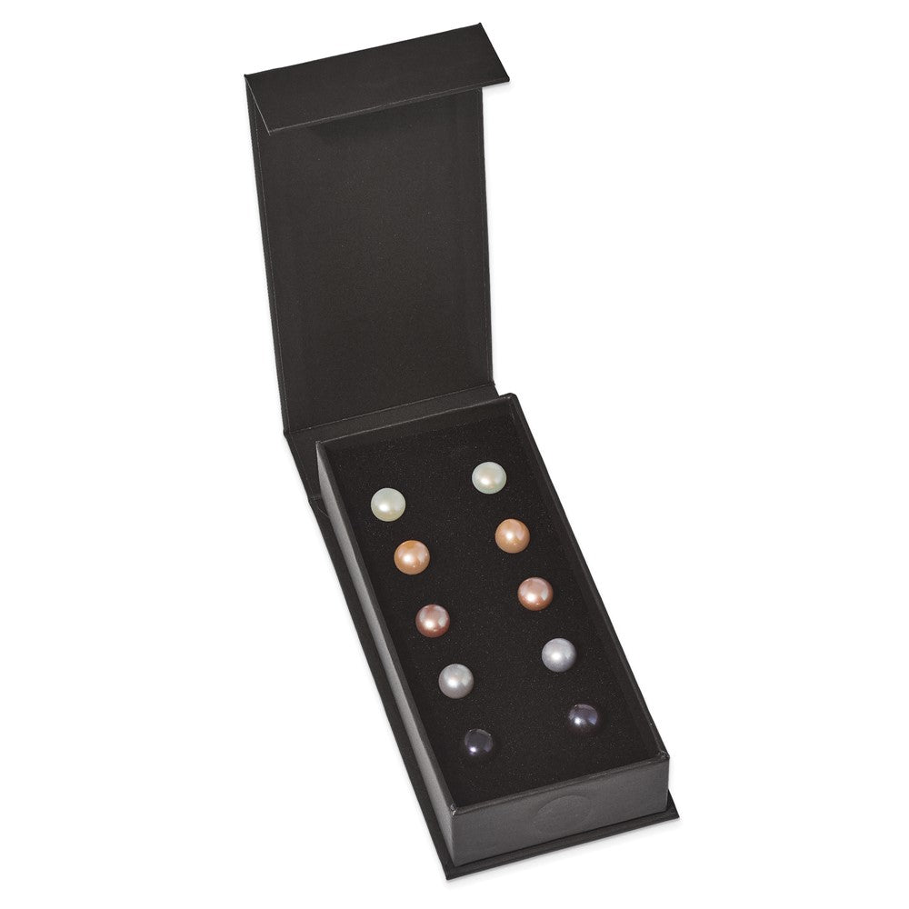 Sterling Silver Rhodium 8-9mm FWC 5 Pairs Pearl Button Stud Earring Set