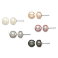 Sterling Silver Rhodium 8-9mm FWC 5 Pairs Pearl Button Stud Earring Set