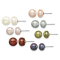 Sterling Silver Rhodium-plated 7 Pairs 8-9mm FWC Pearl Stud Ear Set