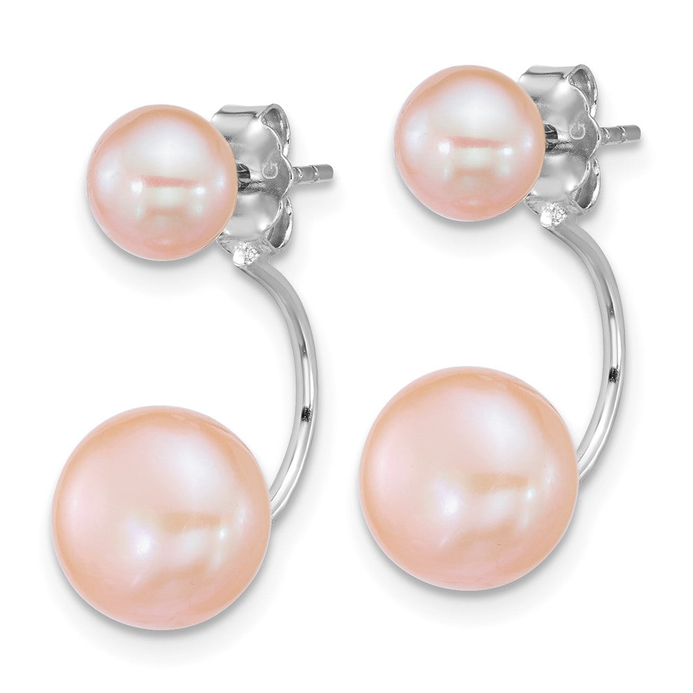 Sterling Silver Rhod Pink FWC Pearl Front/Back Post Dangle Earrings