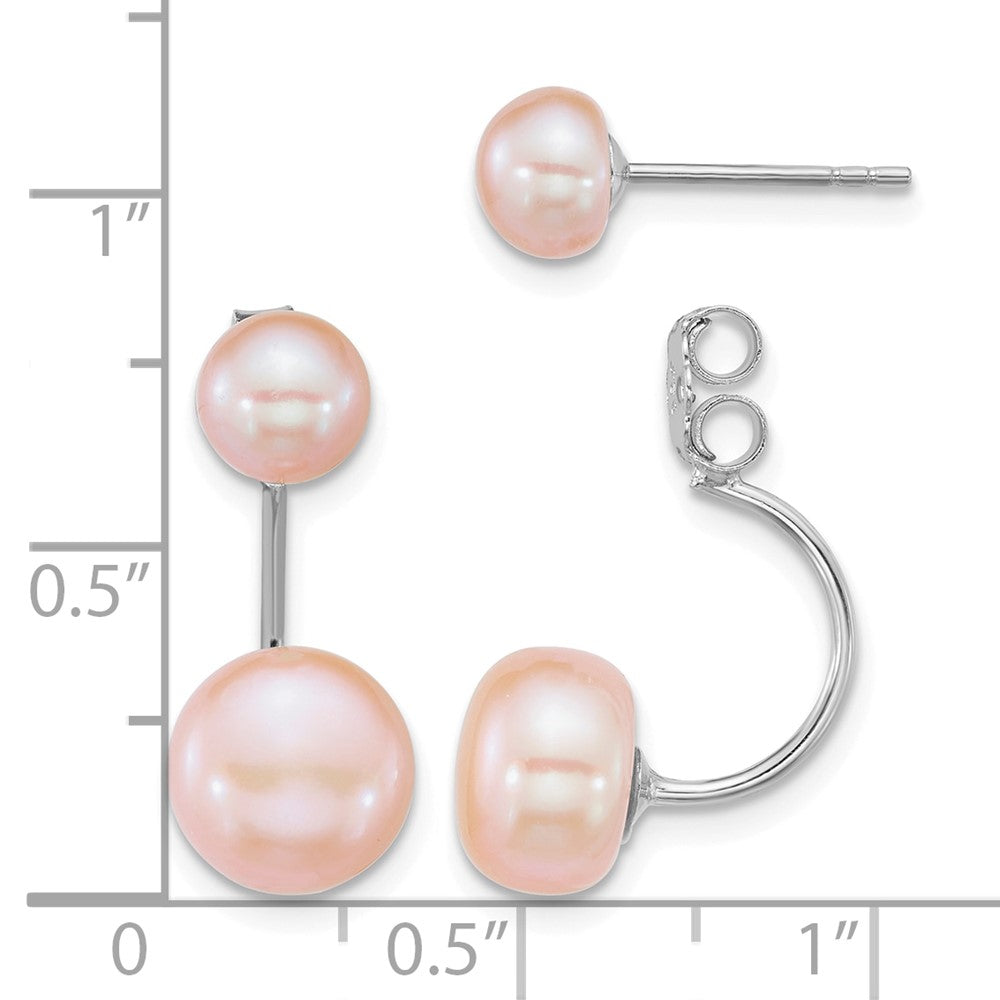 Sterling Silver Rhod Pink FWC Pearl Front/Back Post Dangle Earrings