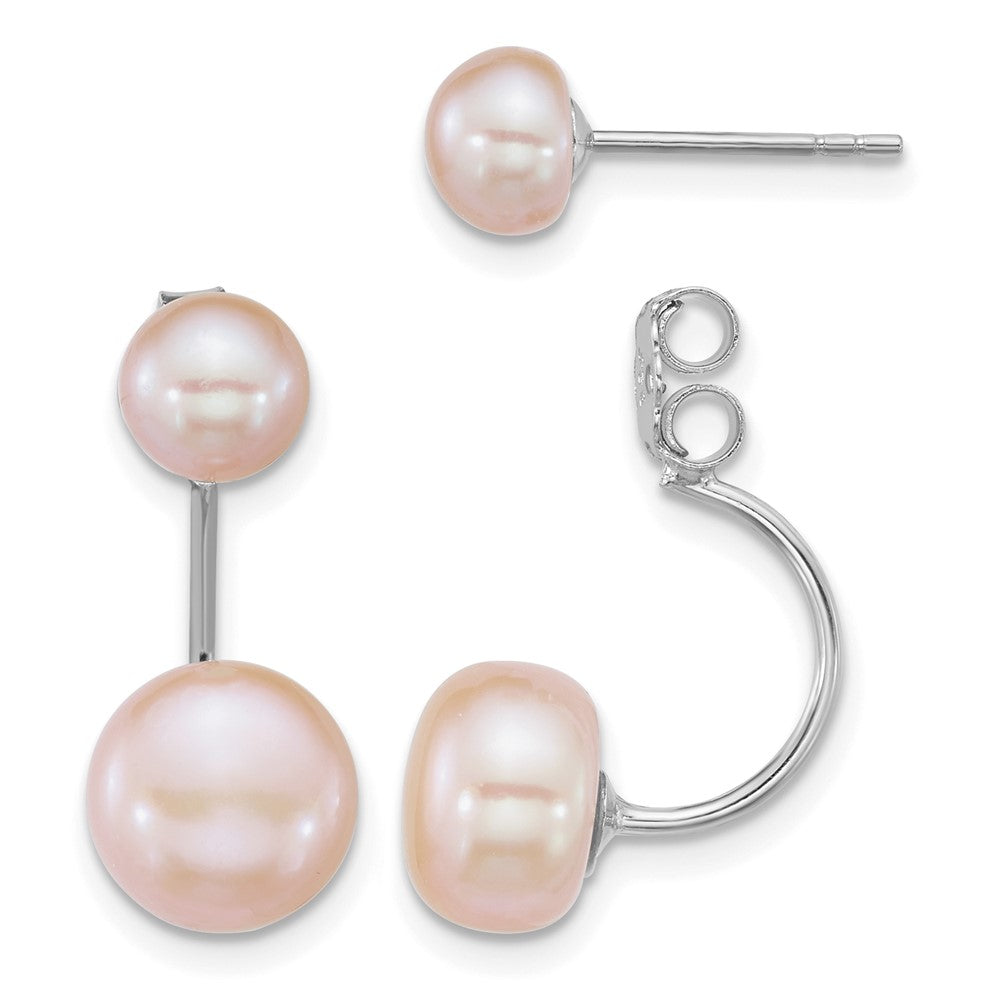 Sterling Silver Rhod Pink FWC Pearl Front/Back Post Dangle Earrings