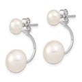 Sterling Silver RH-plated White FWC Pearl Front/Back Post Dangle Earrings