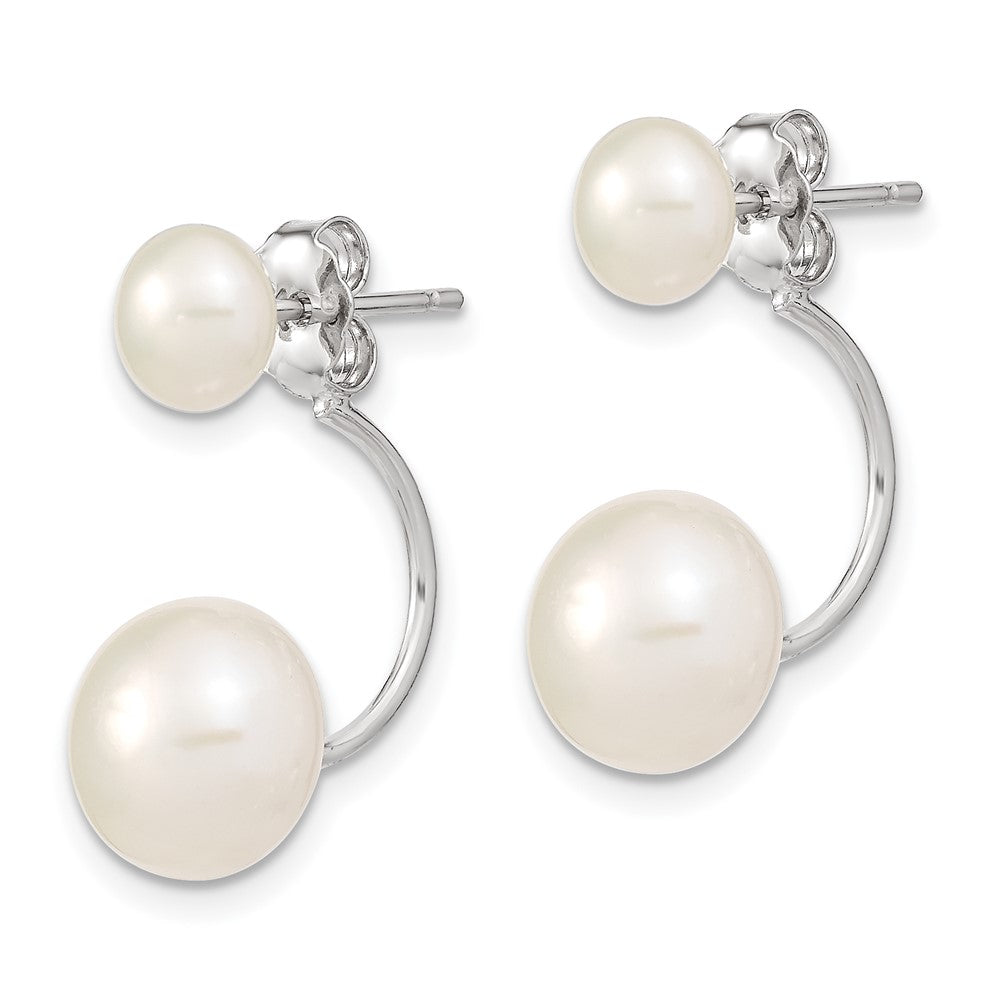 Sterling Silver RH-plated White FWC Pearl Front/Back Post Dangle Earrings