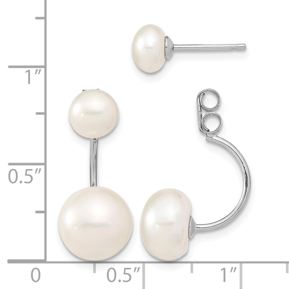Sterling Silver RH-plated White FWC Pearl Front/Back Post Dangle Earrings