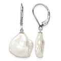 Sterling Silver RH-plated 13-15mm Keshi FWC Pearl Leverback Earrings