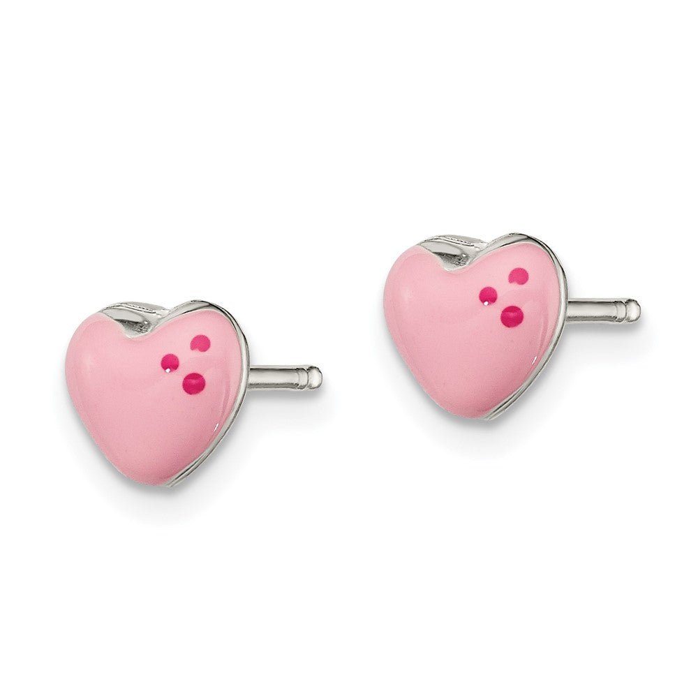 Sterling Silver Polished & Pink Enameled Heart Petite Post Earrings
