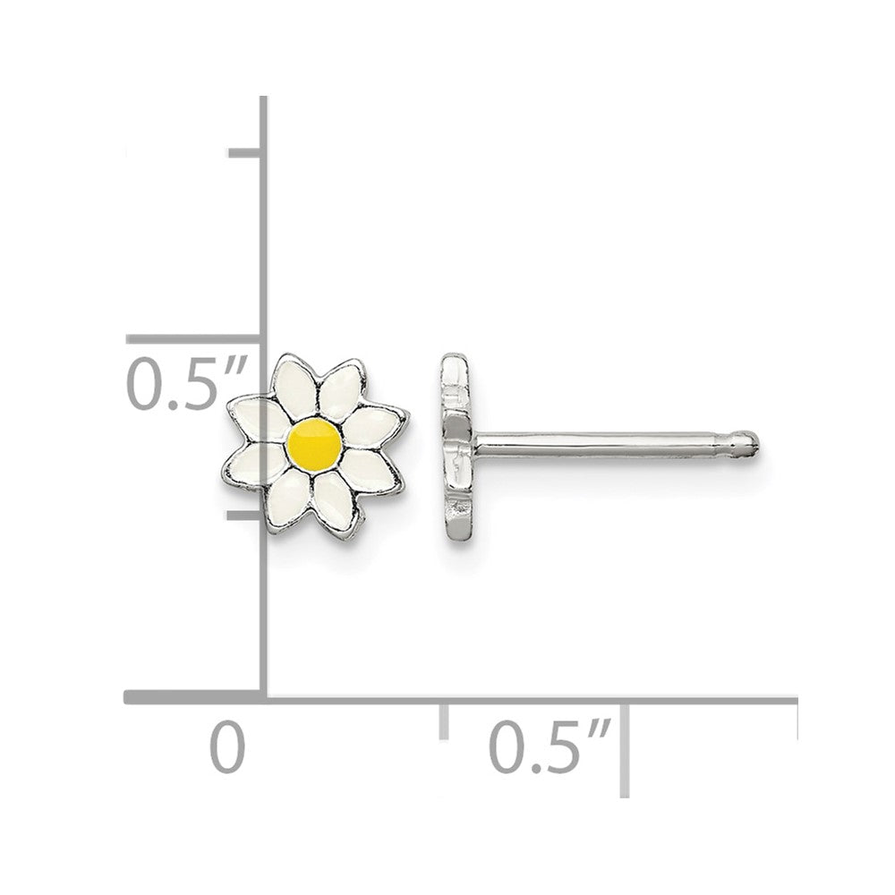 Sterling Silver Polished White/Yellow Enameled Flower Post Earrings