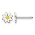 Sterling Silver Polished White/Yellow Enameled Flower Post Earrings