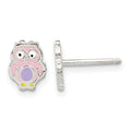 Sterling Silver Polished & Enameled Multi-color Owl Post Earrings