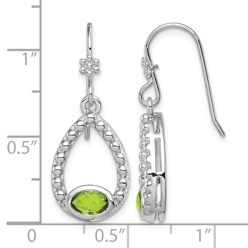 Sterling Silver Rhodium-plated Peridot Shepherd Hook Dangle Earrings