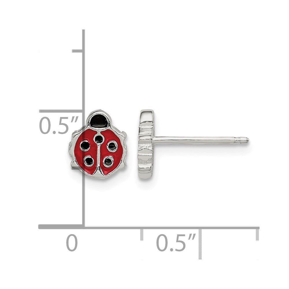 Sterling Silver Polished and Enameled Ladybug Petite Post Earrings