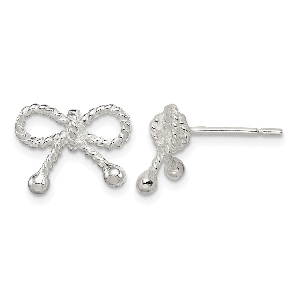 Sterling Silver Polished and Textured Bow Post Earrings