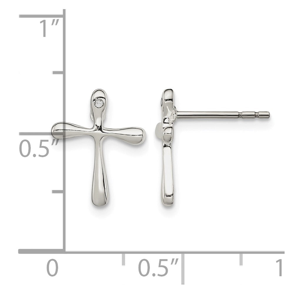 Sterling Silver Polished Diamond Cross Post Earrings