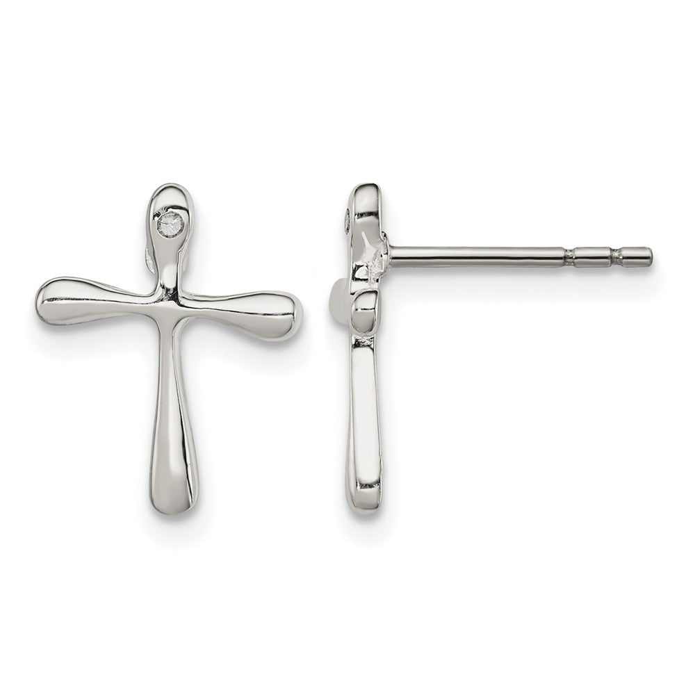 Sterling Silver Polished Diamond Cross Post Earrings