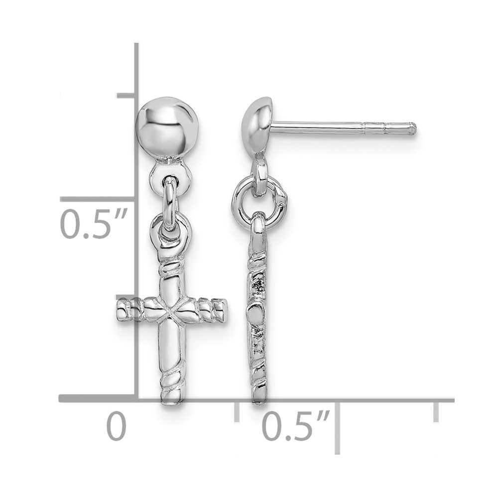 Sterling Silver Rhodium-plated Polished Cross Post Dangle Earrings