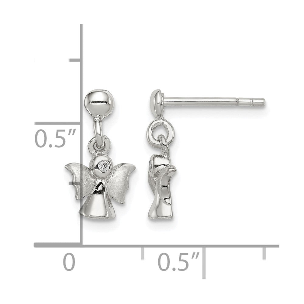 Sterling Silver Rhodium-plated Polished and Satin Angel Post Earrings
