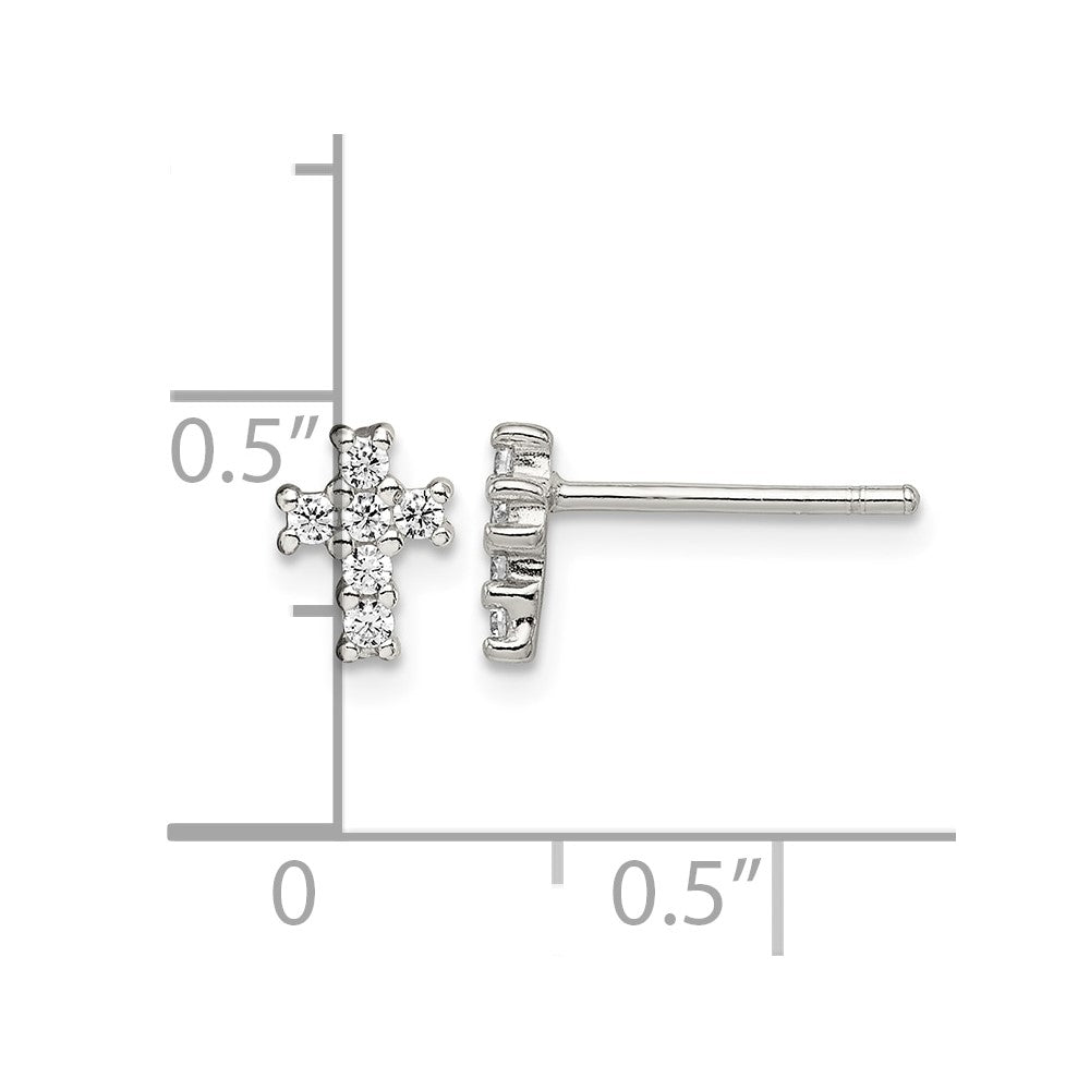 Sterling Silver Rhodium-plated Polished CZ Cross Post Earrings