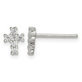 Sterling Silver Rhodium-plated Polished CZ Cross Post Earrings