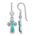 Sterling Silver RH-plated Imitation Turquoise Cross Dangle Earrings